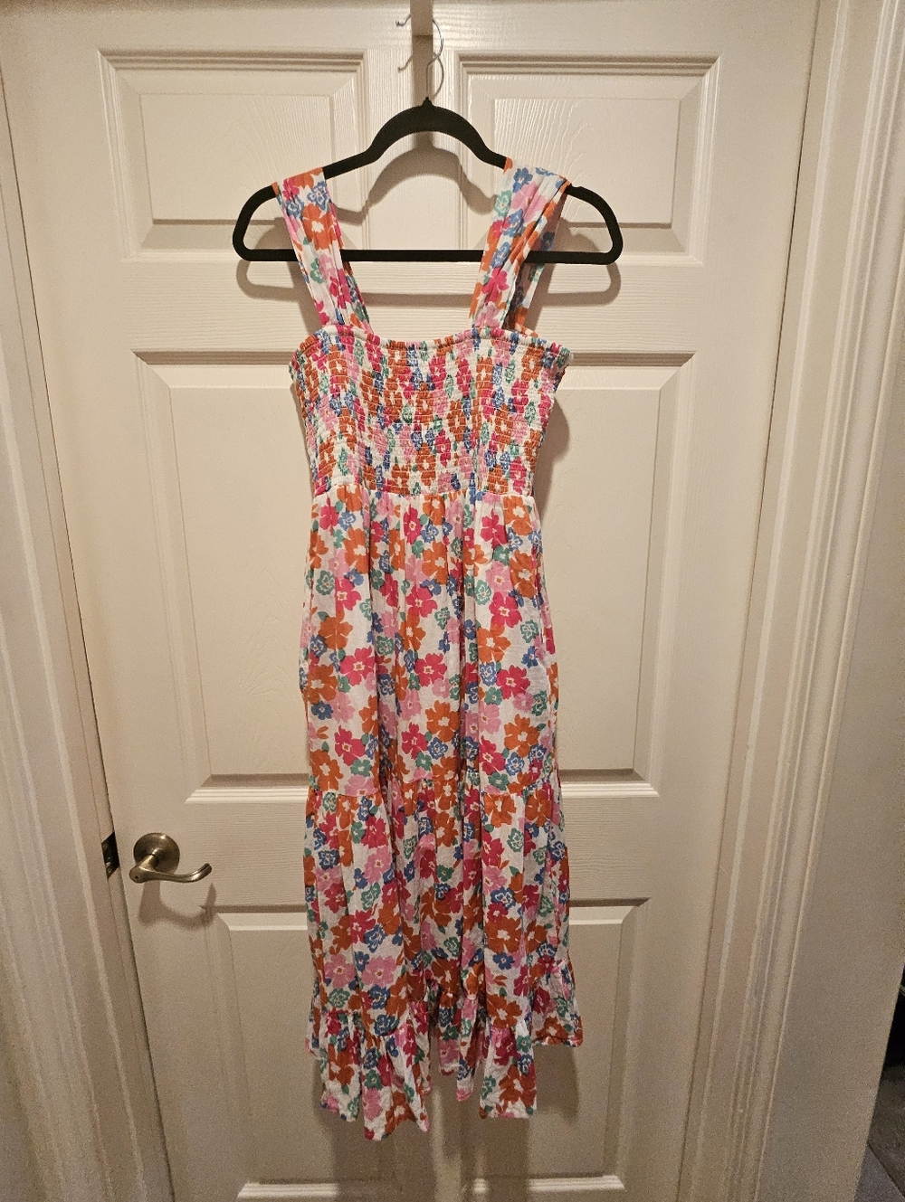 THML. Size SMALL.  Pink Multi Smocked dress.